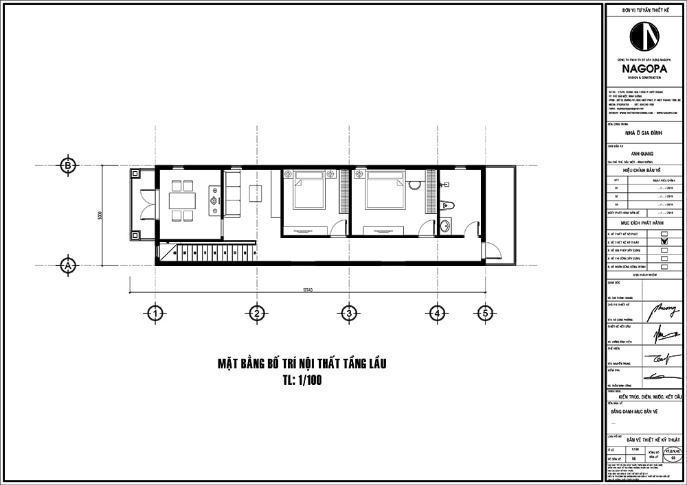 mặt bằng nhà phố 5m diện tích 5x18 với 3 phòng ngủ 01