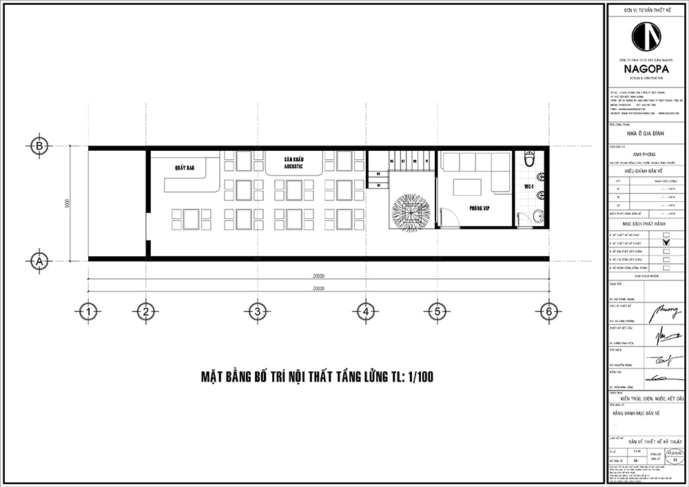 Mặt bằng nhà phố 5m thiết kế 3 tầng nhà ở kết hợp kinh doanh cafe