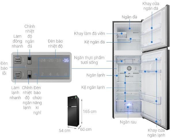 kích thước tủ lạnh beko inverter RDNT271I50VWB