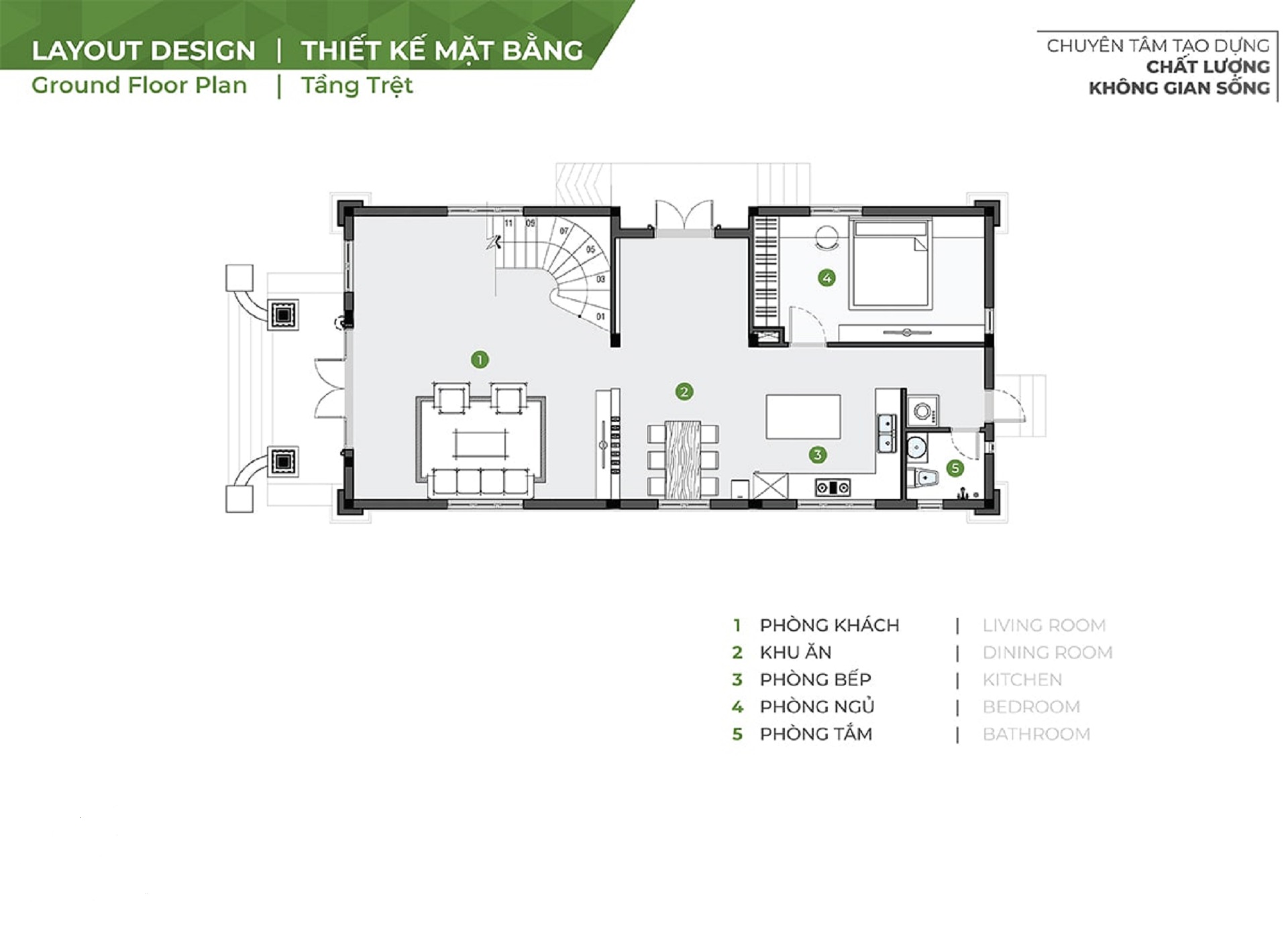 mặt bằng trệt nhà biệt thự anh quang bến cát