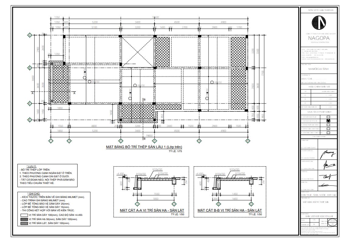 bản vẽ mặt bằng bố trí thép dầm lầu 1 hồ sơ thiết kế biệt thự