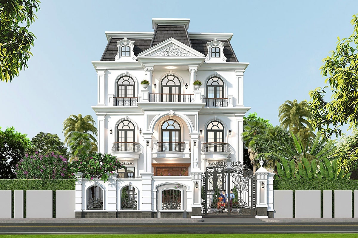 biệt thự 3 tầng mái mansard mặt tiền 10m