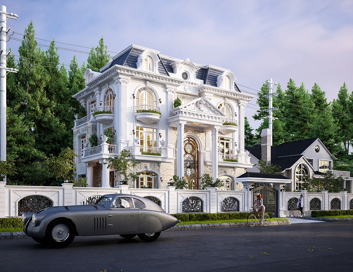 biệt thự mái mansard 4 tầng mặt tiền 12m 2
