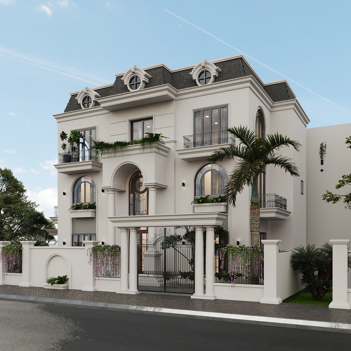 biệt thự mái mansard lô góc 3 tầng