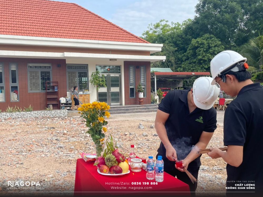 cúng khởi công thi công nhà vườn mini 1 tầng nhà chị huyền bàu bàng 1
