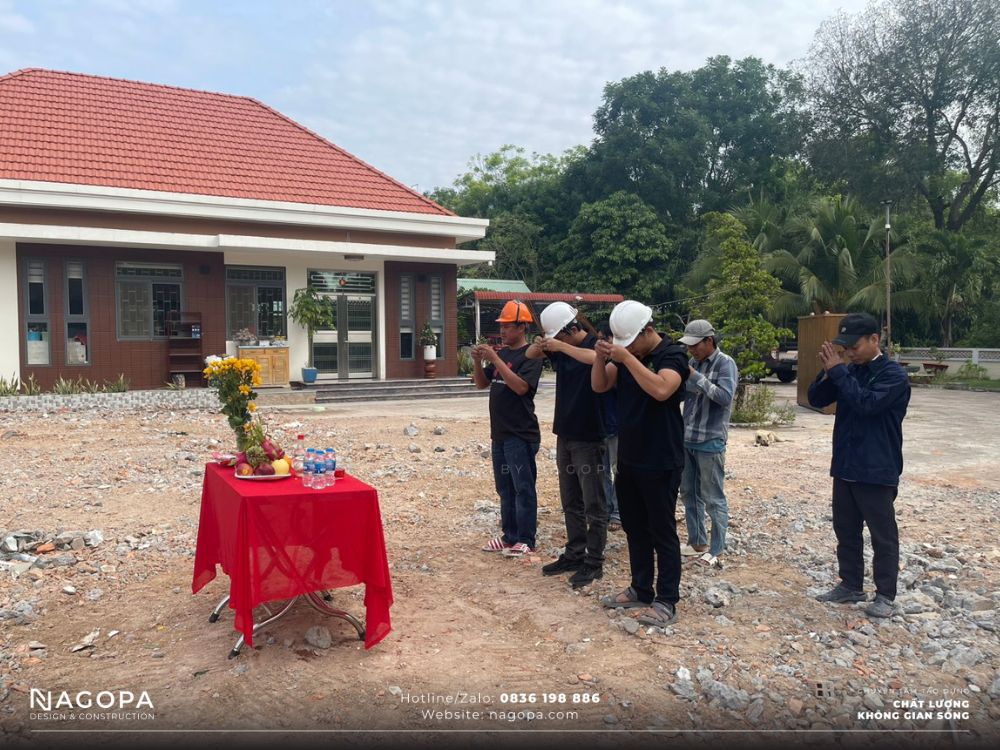 cúng khởi công thi công nhà vườn mini 1 tầng nhà chị huyền bàu bàng