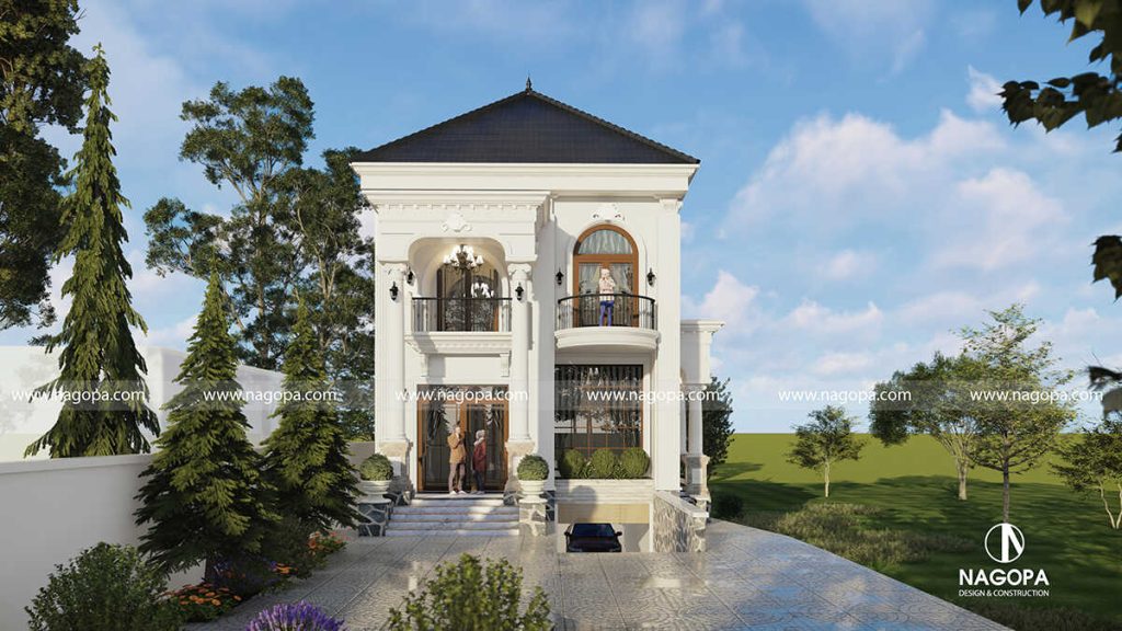 Mẫu biệt thự 2 tầng tân cổ điển mặt tiền 8m: Có 3 phòng ngủ 1