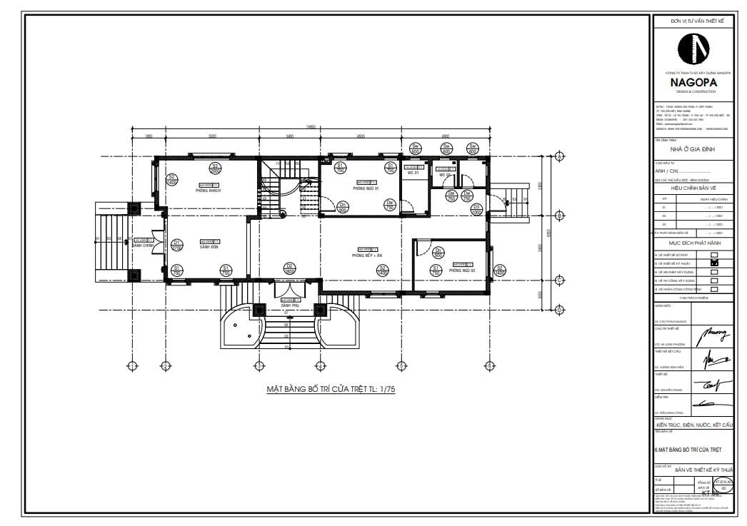 mặt bằng định vị vị trí cửa của biệt thự