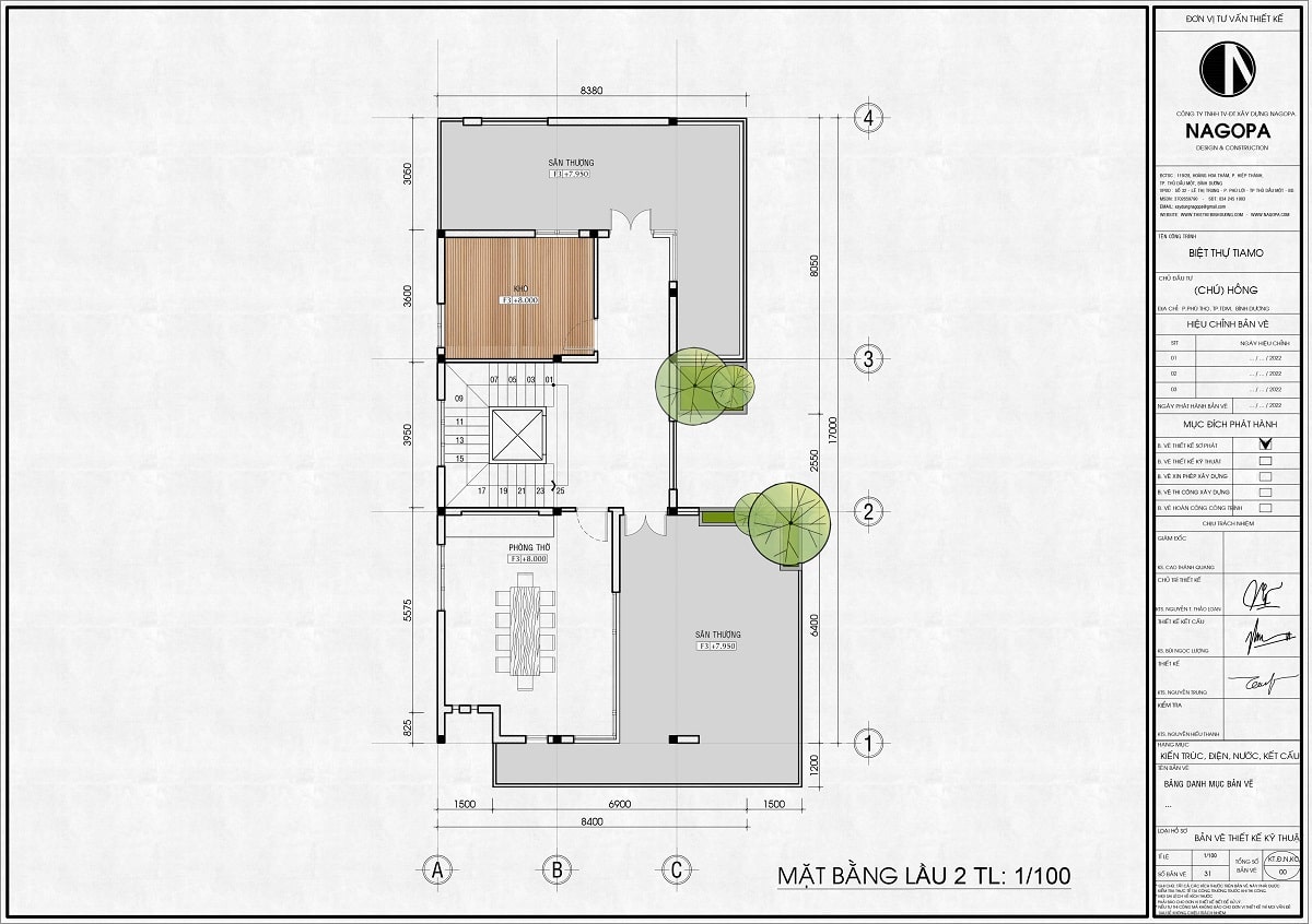 mặt bằng lầu 2 biệt thự hiện đại 3 tầng gia đình chú hồng tại thủ dầu một