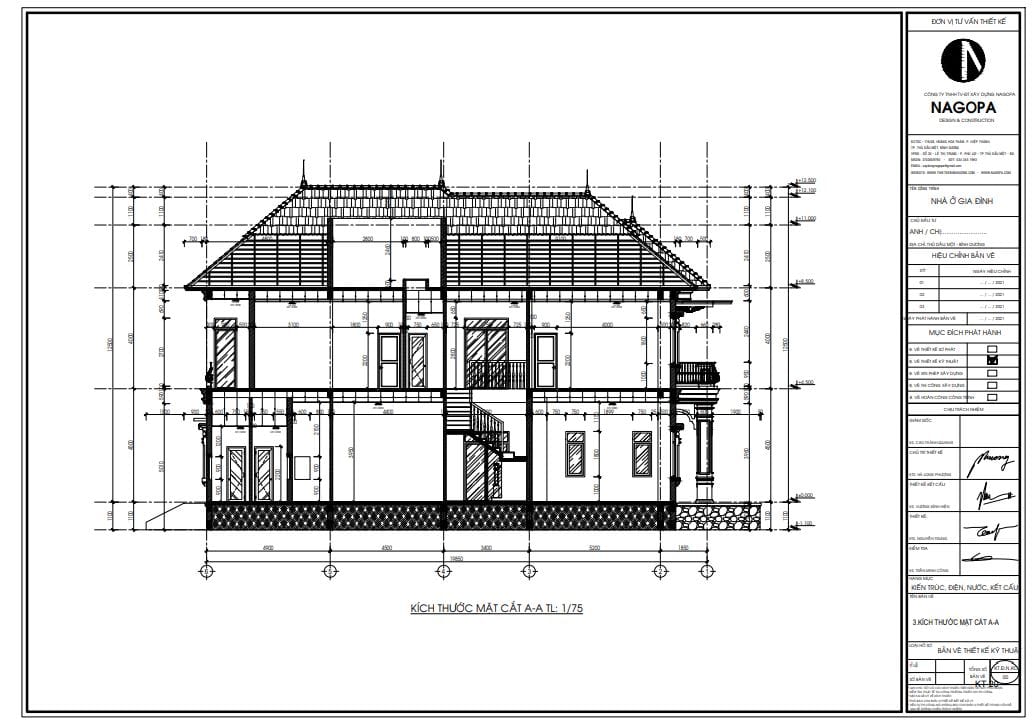 mặt cắt hồ sơ bản vẽ biệt thự 1