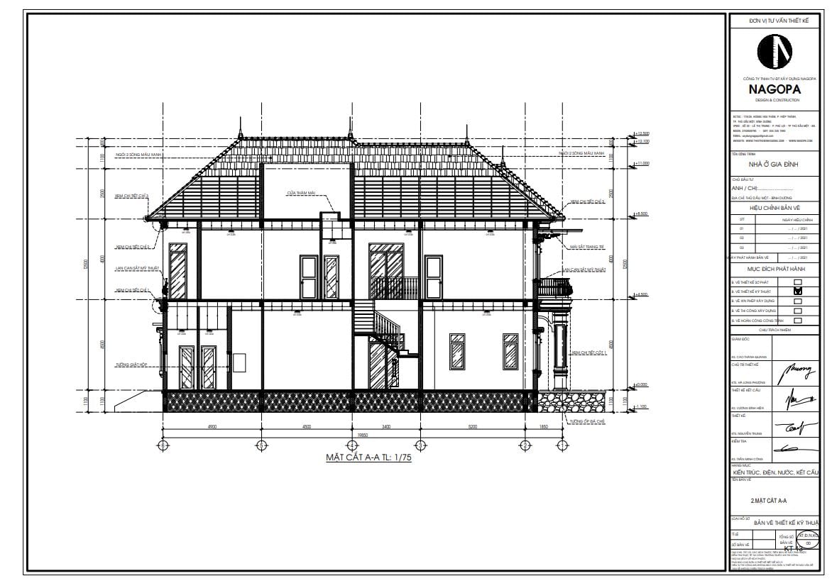 mặt cắt hồ sơ bản vẽ biệt thự