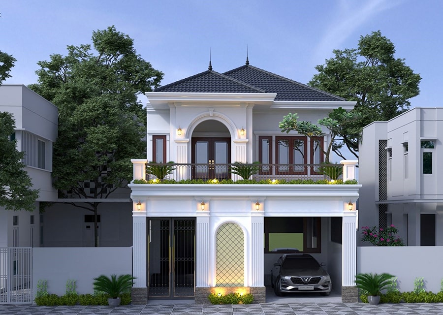 nhà 2 tầng mái nhật mặt tiền 7m