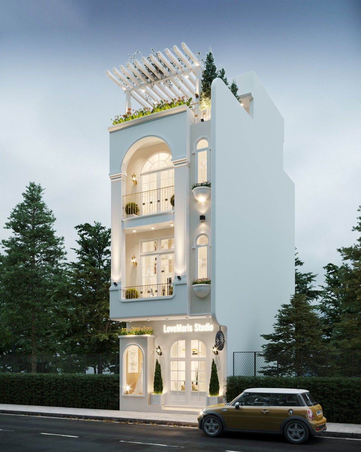 nhà 3 tầng 1 tum kết hợp kinh doanh tân cổ điển