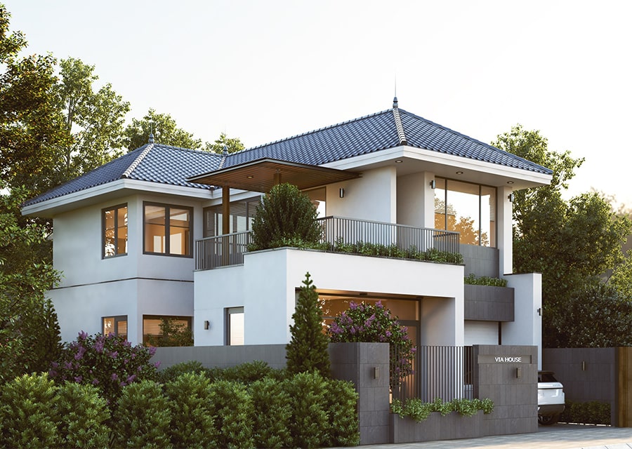 nhà phố mặt tiền ngang 7m kiến trúc nhà mái nhật