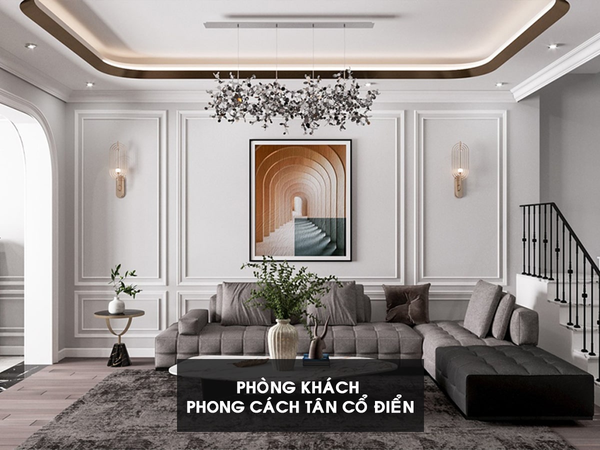 phòng khách mang phong cách tân cổ điển