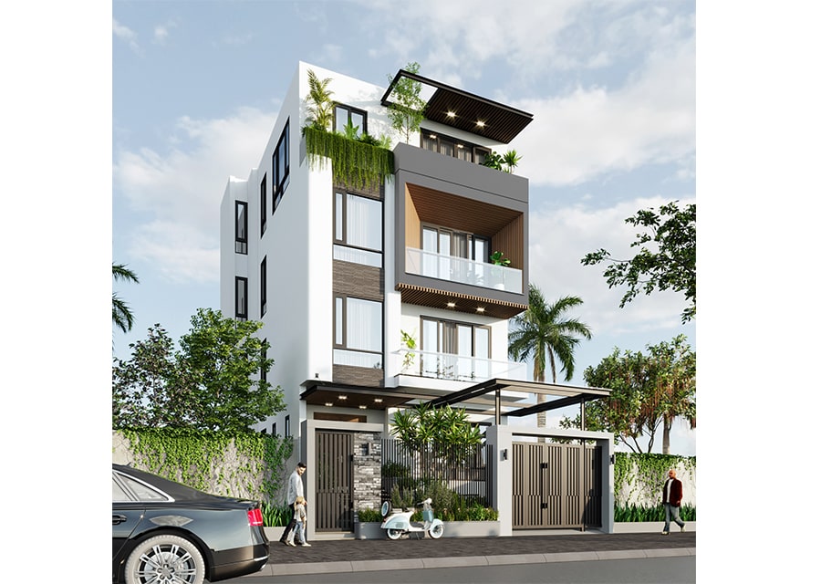 thiết kế nhà phố mặt tiền ngang 7m kiến trúc 4 tầng hiện đại