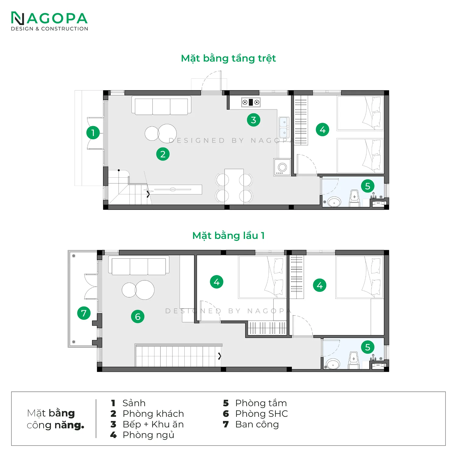 Mặt bằng công năng 60m2 nhà phố 2 tầng nhà A Tâm Thủ Dầu Một