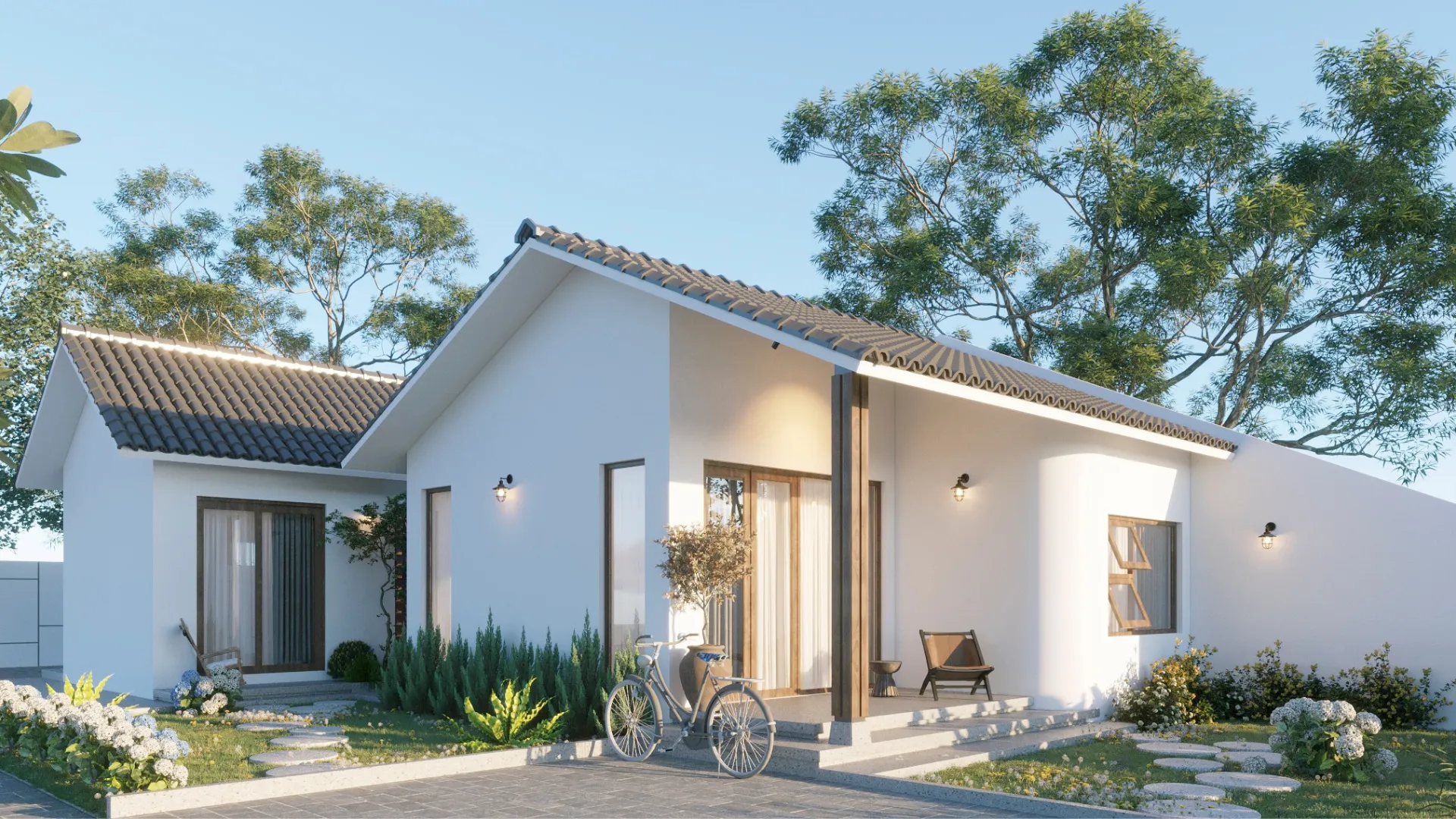 mẫu nhà cấp 4 hiện đại có sân vườn thanh tao 1