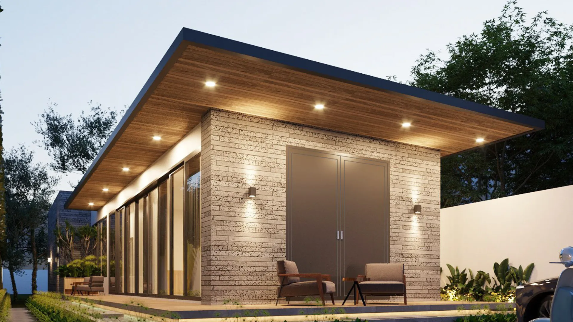 mẫu nhà cấp 4 hiện đại mái bằng không gian mở 1