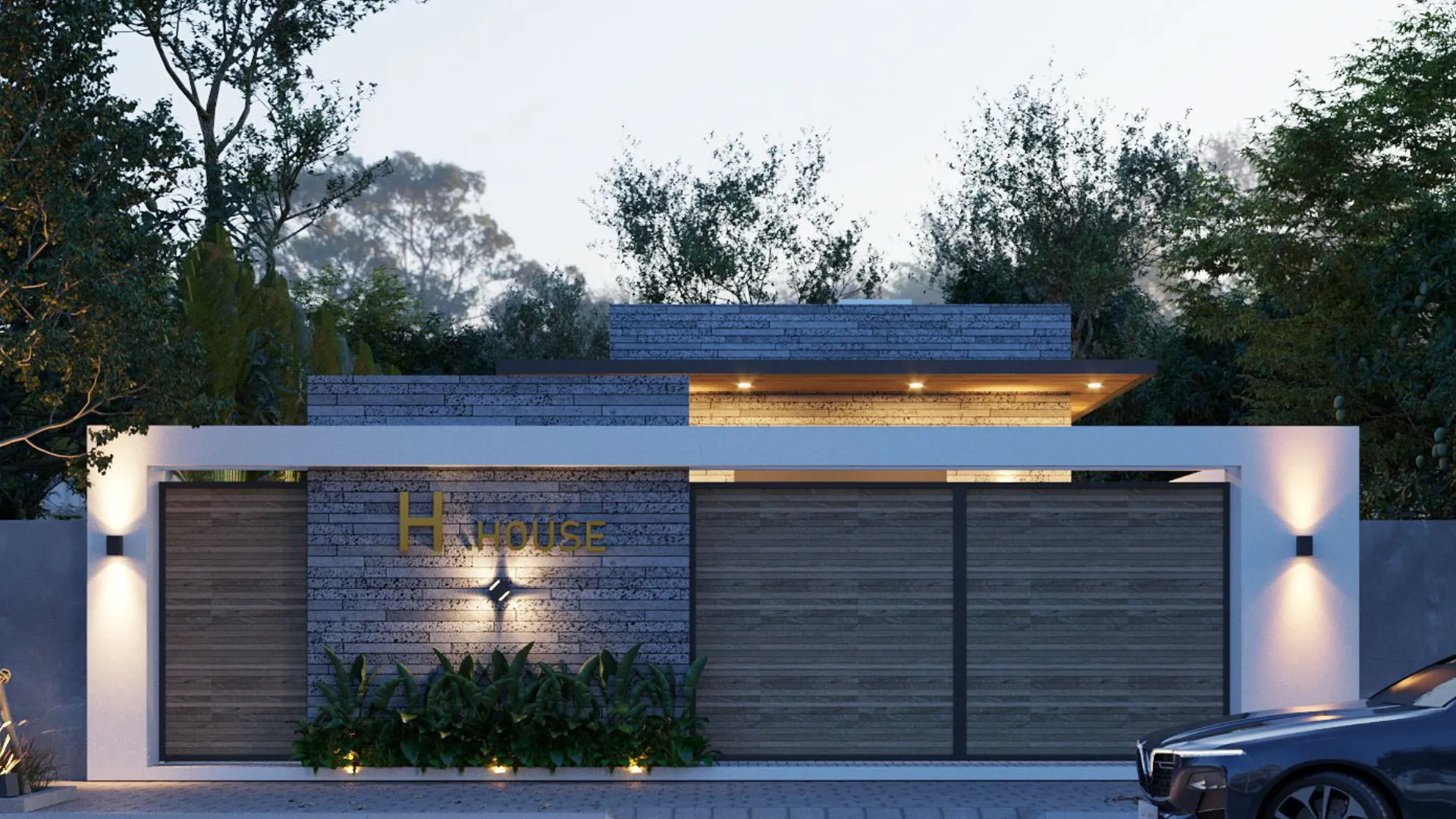 mẫu nhà cấp 4 hiện đại mái bằng không gian mở