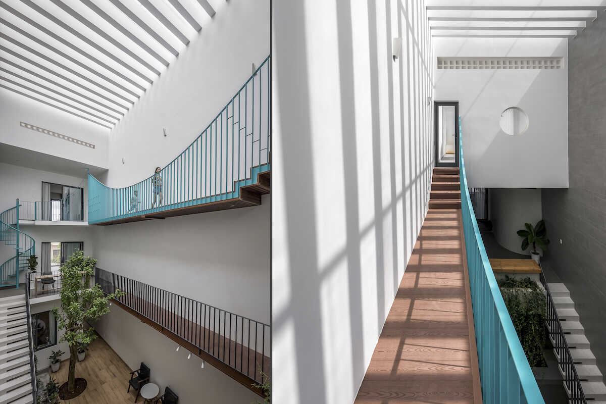 Mẫu nhà ống 3 tầng: Ấn tượng với cây cầu xanh nối liền hai khối nhà 10