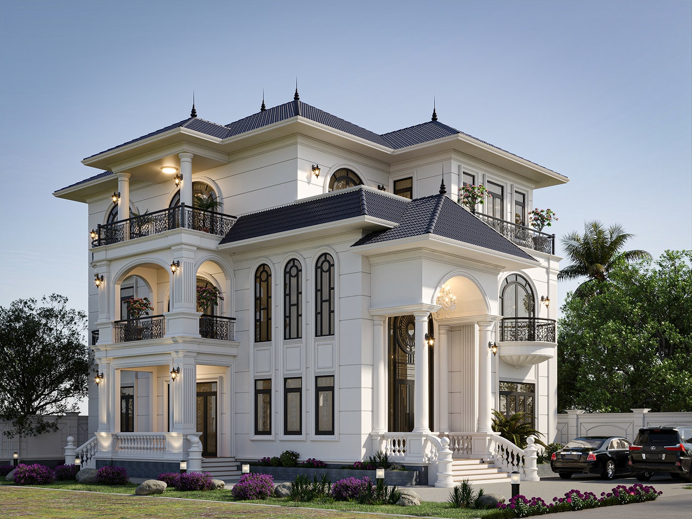 mẫu thiết kế nhà biệt thự mái nhật 3 tầng tân cổ điển sang trọng 3