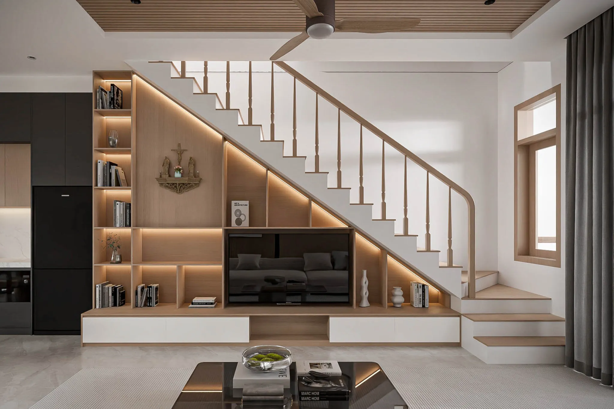 cầu thang gỗ nhà ống đẹp