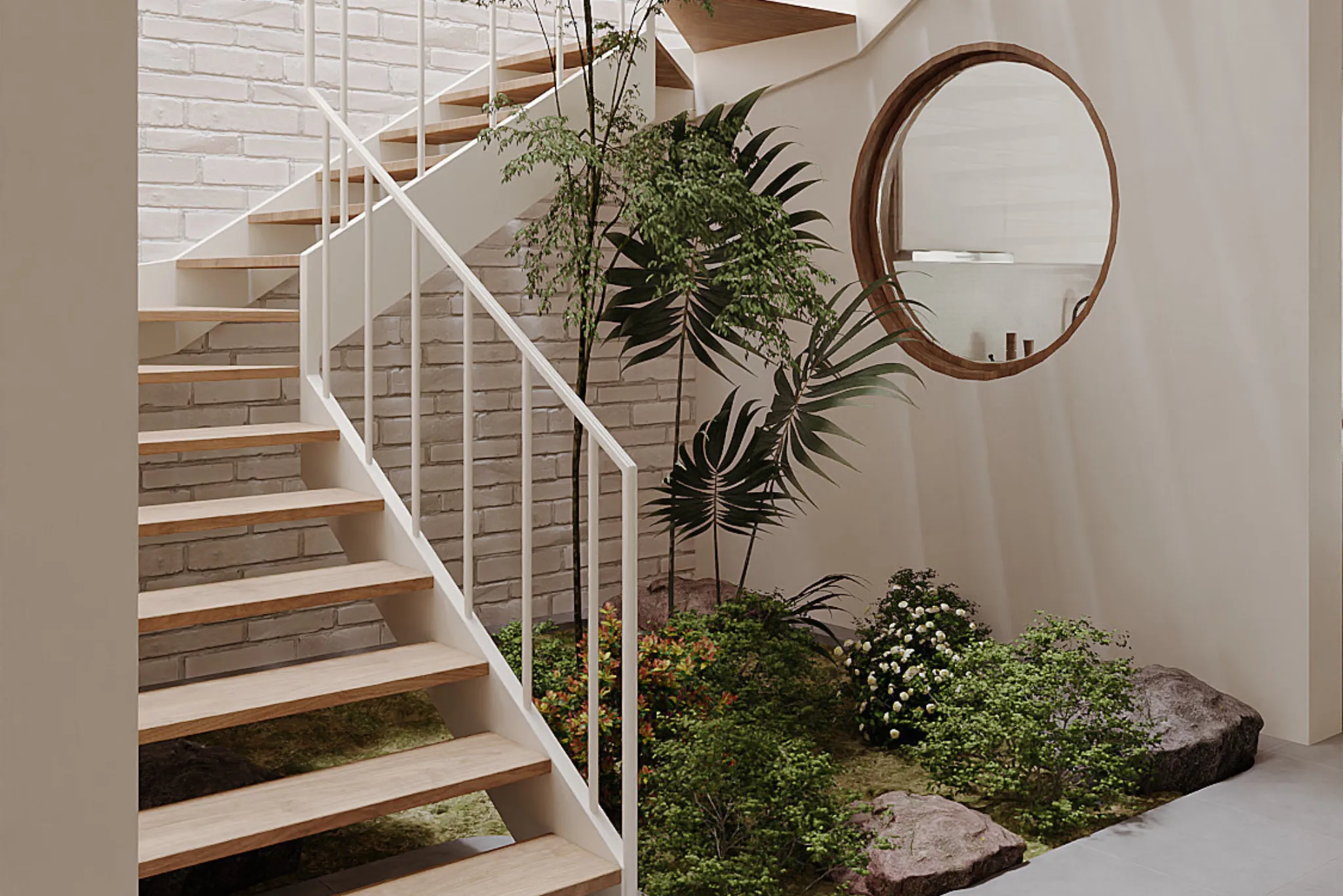 cầu thang kết hợp tiểu cảnh