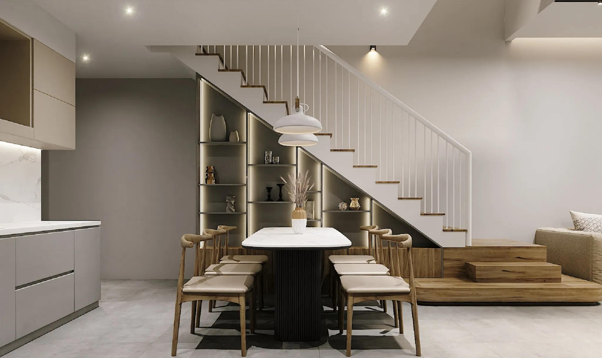 không gian phòng bàn ăn nhà ống đẹp hiện đại