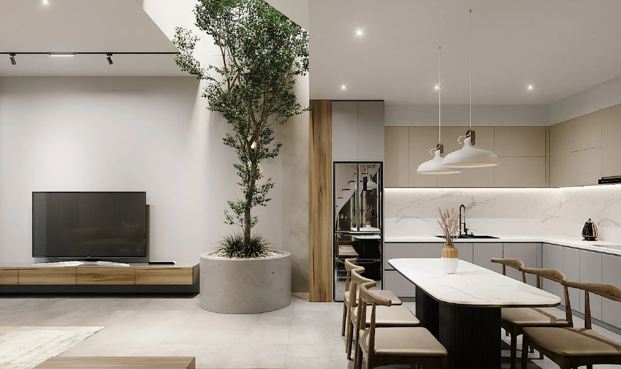 không gian phòng bếp nhà ống đẹp hiện đại 1