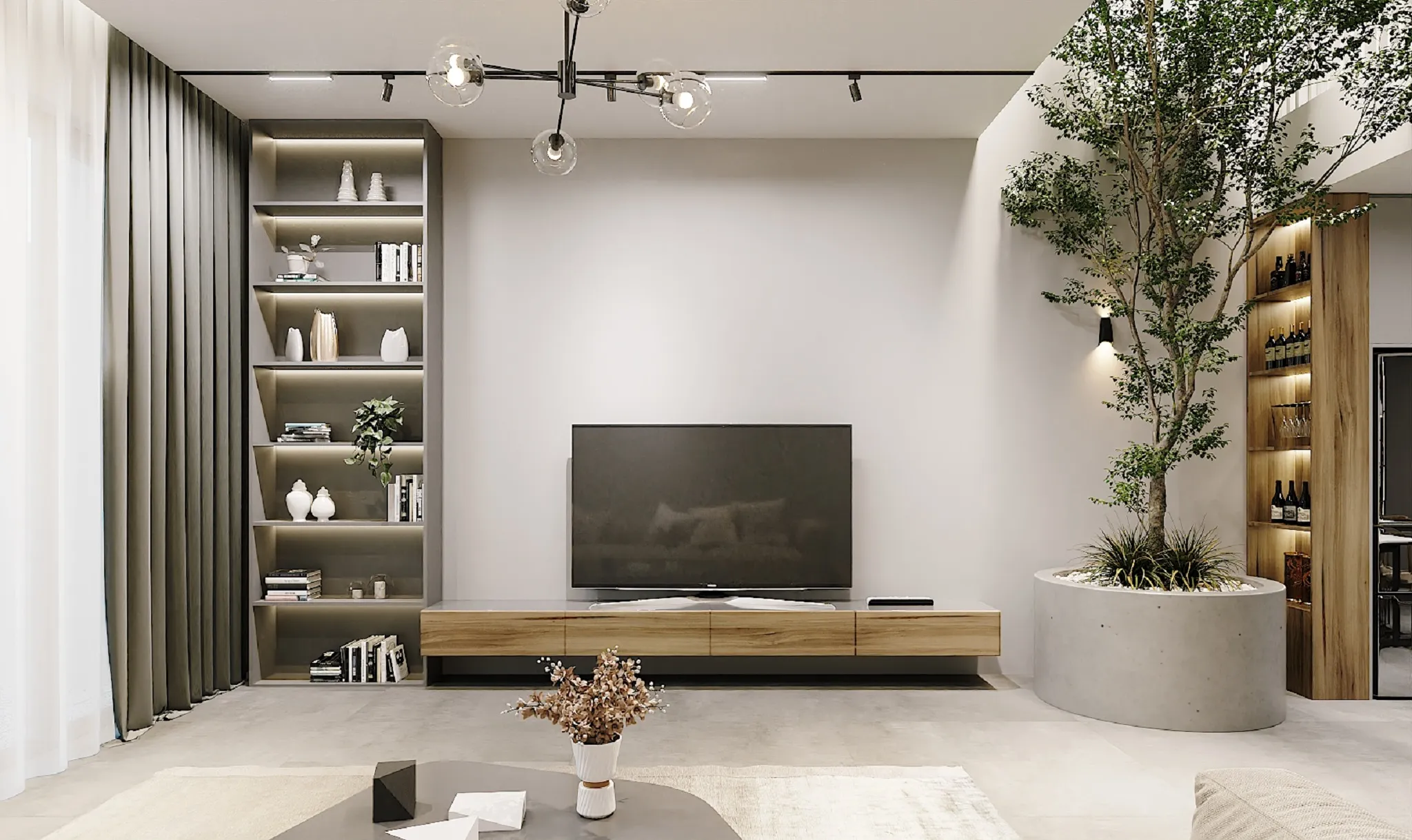 không gian phòng khách nhà ống đẹp hiện đại 1