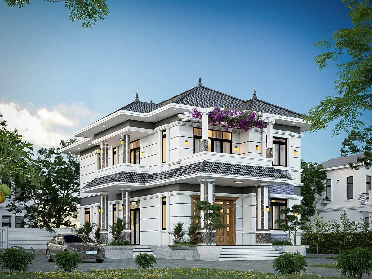 mẫu biệt thự 140m2 2 tầng mái nhật sang trọng