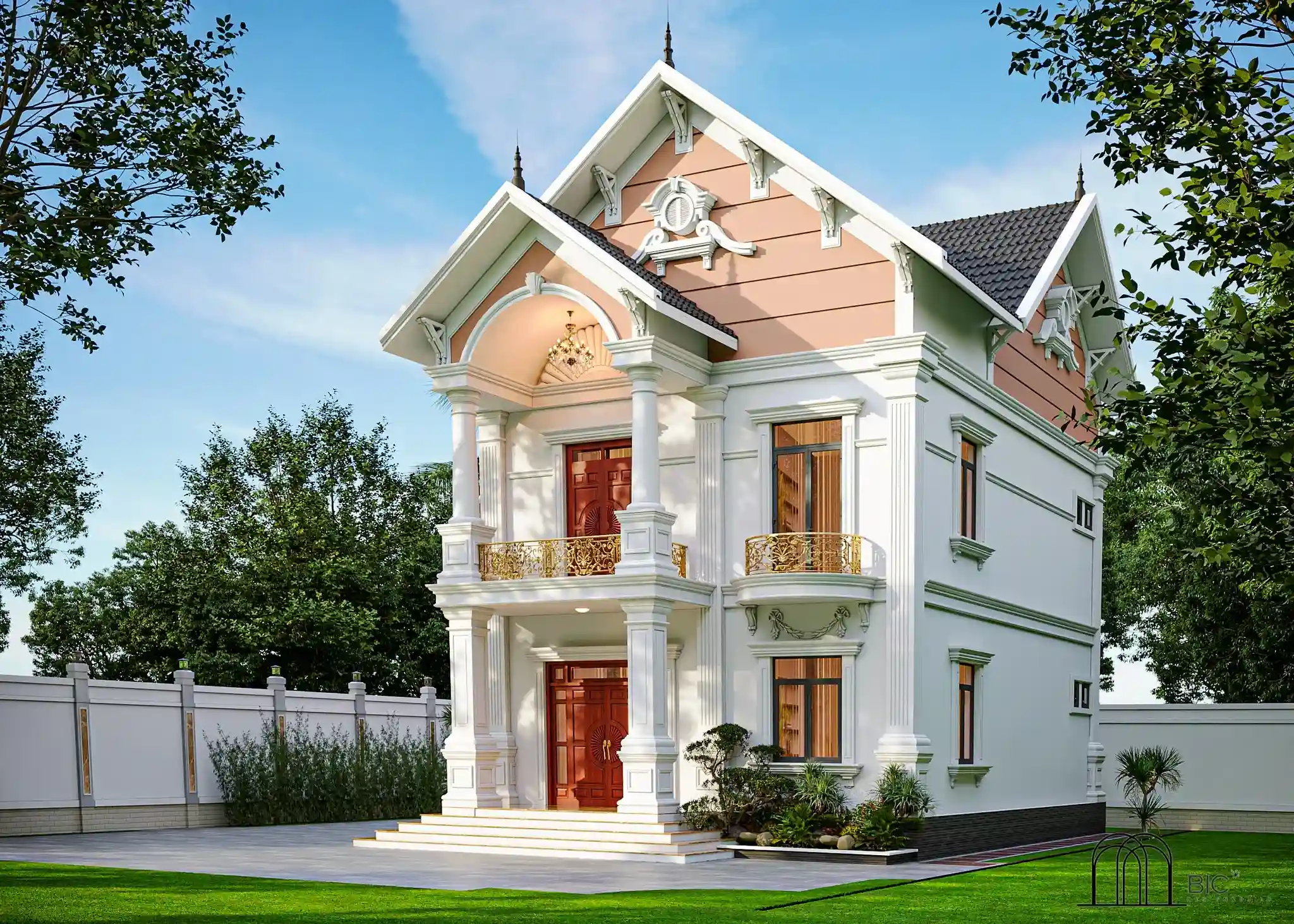 mẫu biệt thự 2 tầng mái thái 2 mặt tiền đẹp