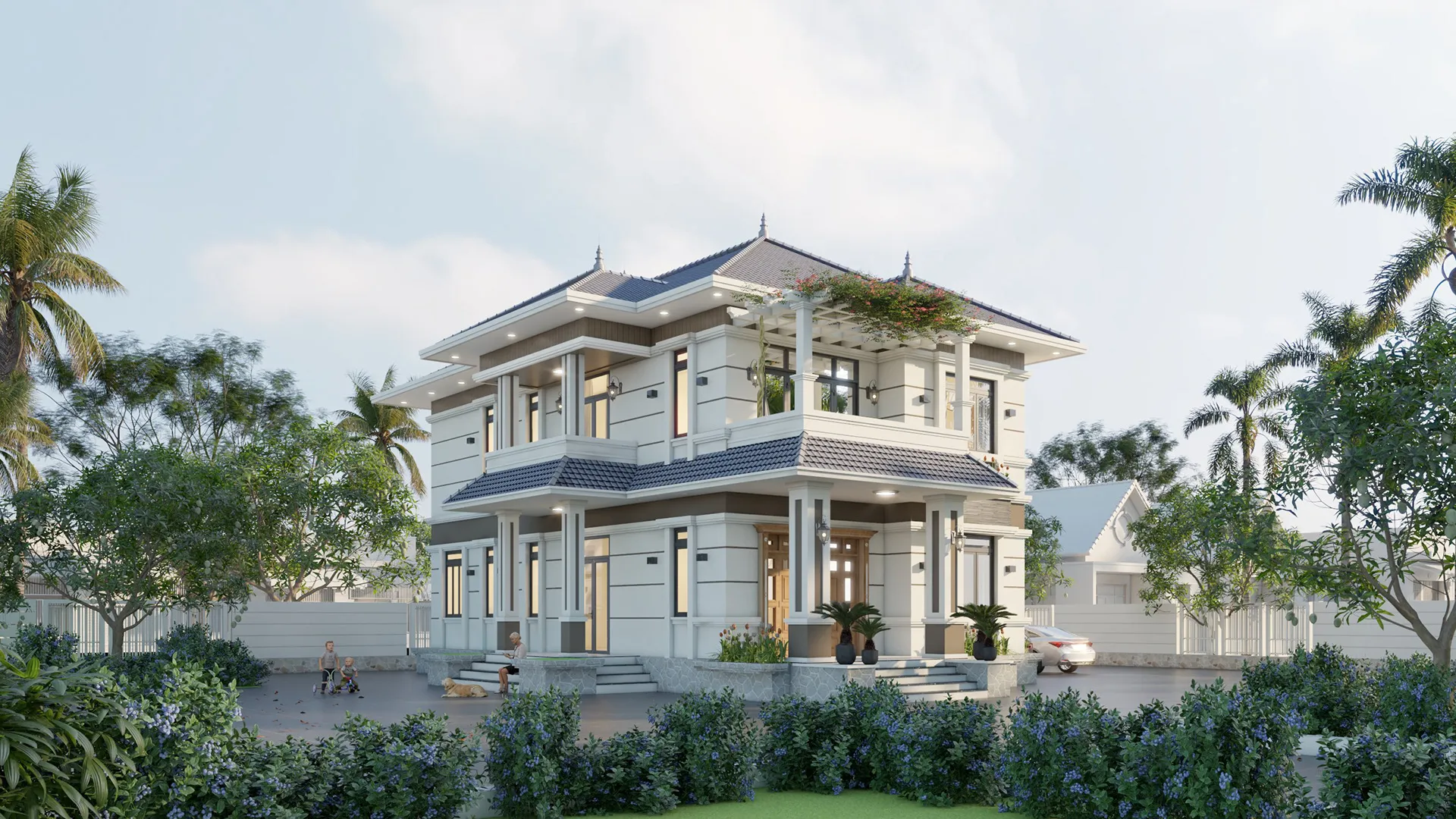 mẫu biệt thự 2 tầng mái nhật nổi bật 1