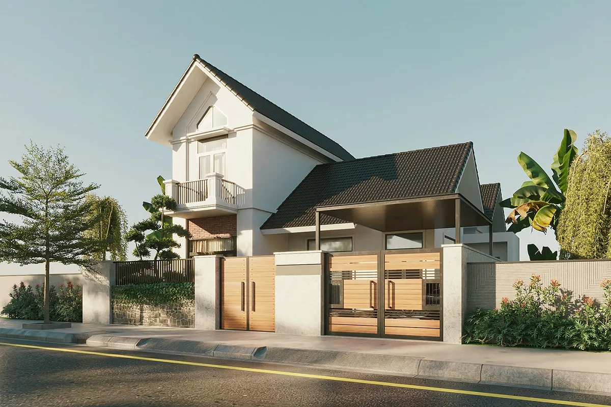 mẫu biệt thự 2 tầng mái thái nông thôn đẹp