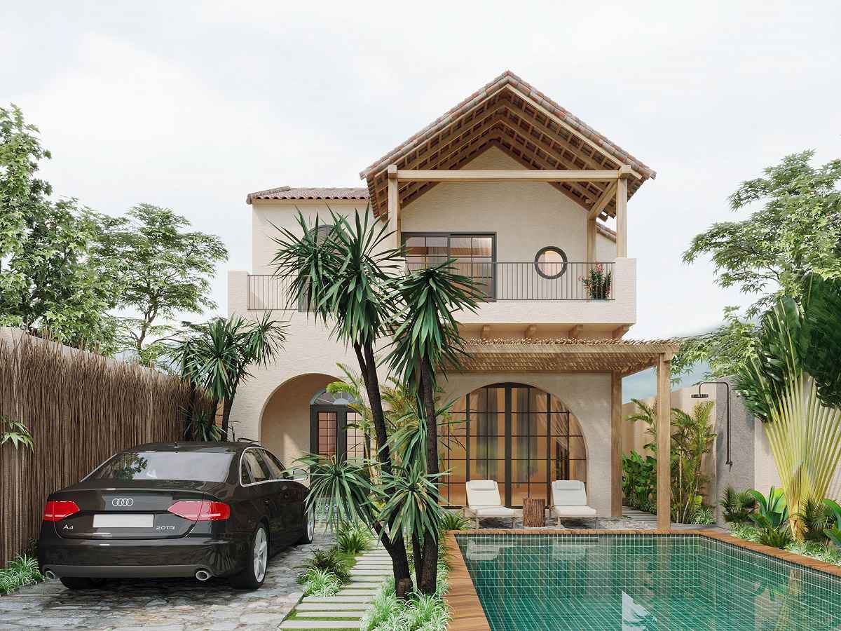 mẫu nhà 2 tầng mái thái có hồ bơi mini nghỉ dưỡng 1