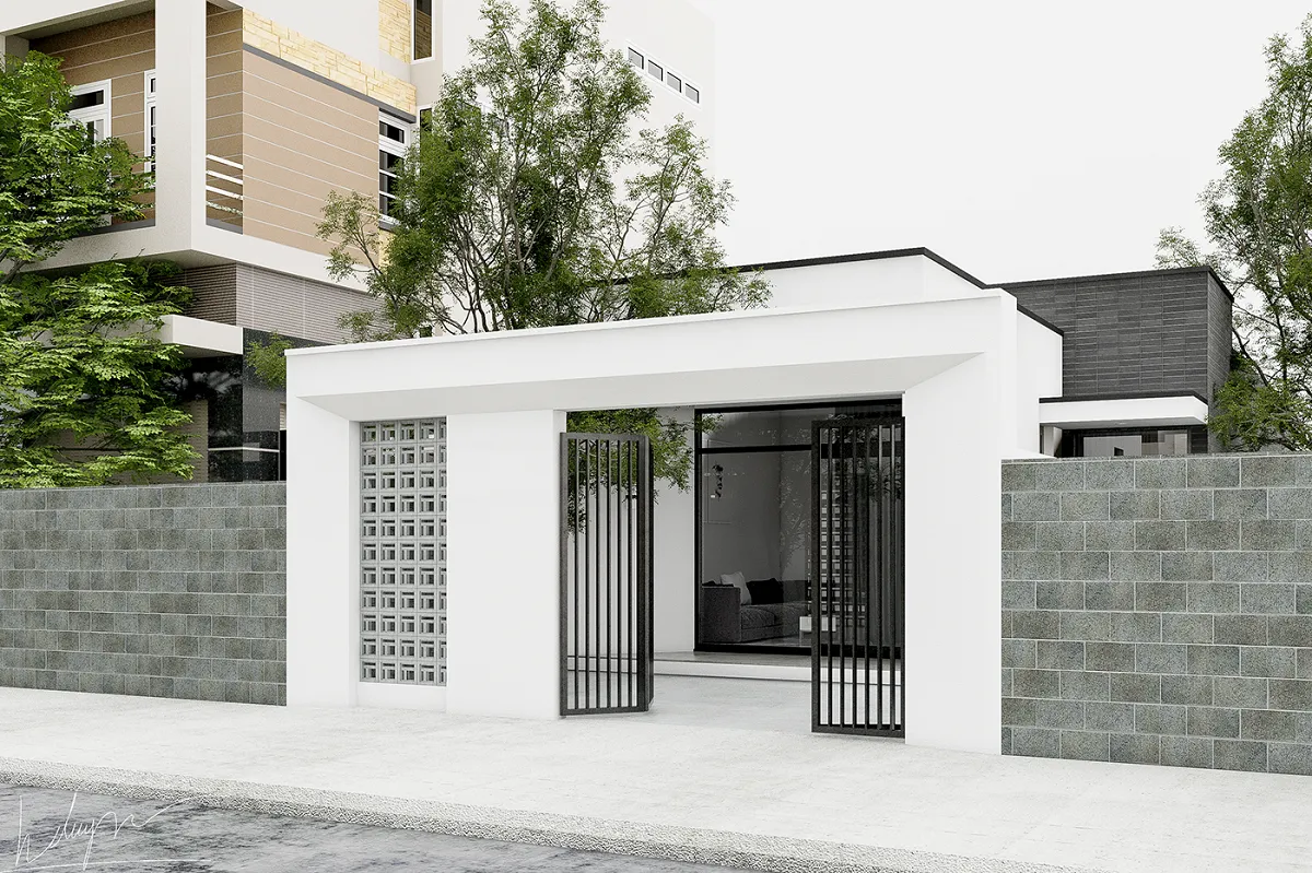 mẫu nhà cấp 4 mái bằng chữ L đẹp