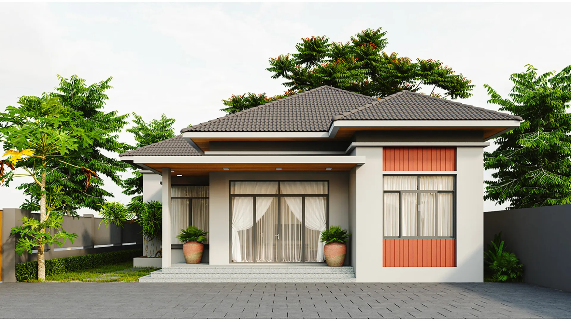 mẫu nhà cấp 4 mái nhật mặt tiền 6m hiện đại