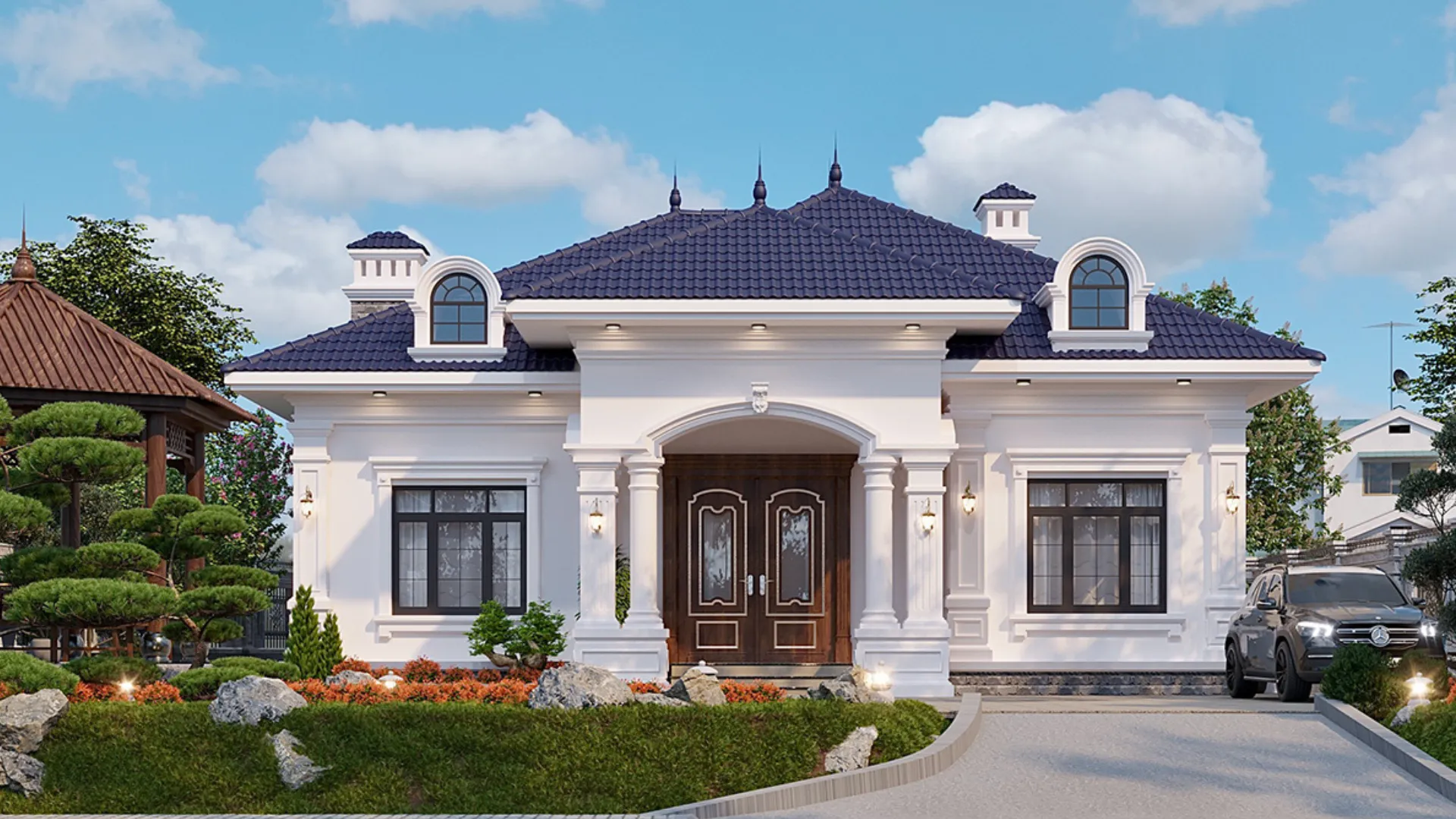 mẫu nhà cấp 4 mái nhật tân cổ điển sang trọng 1