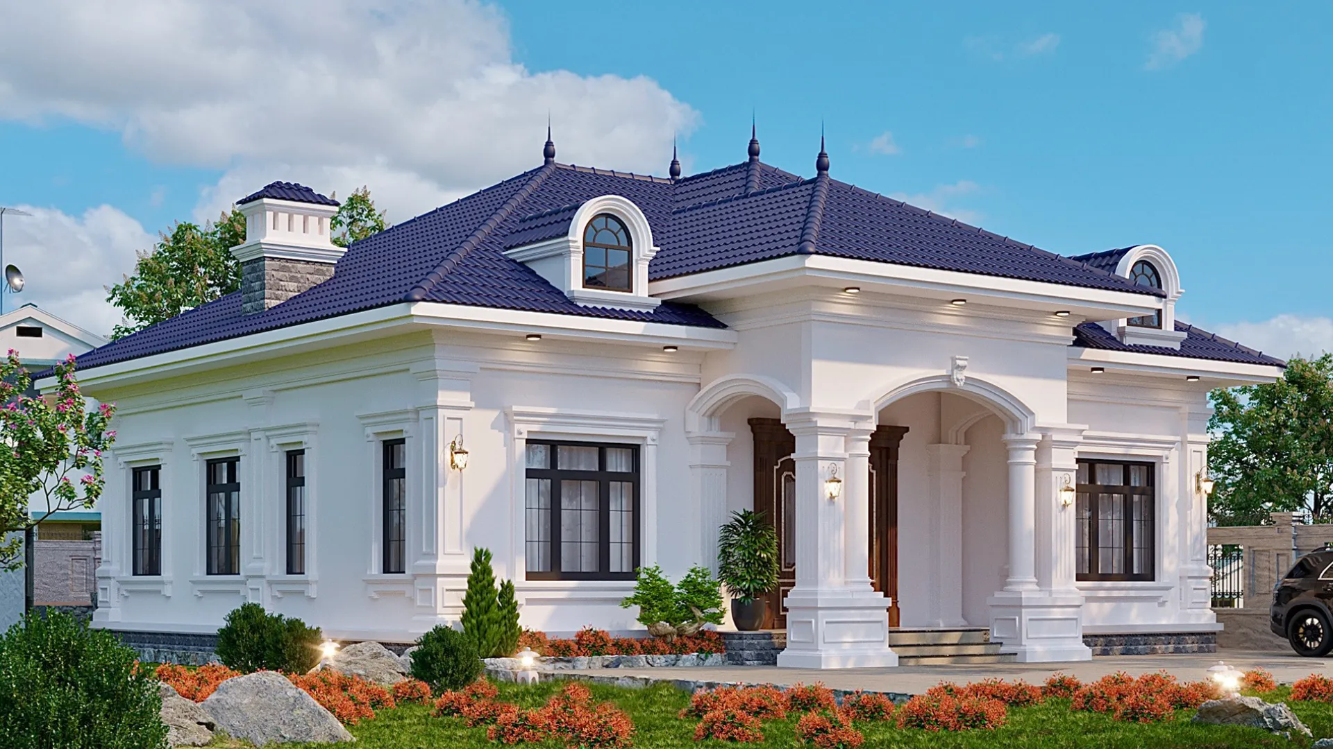 mẫu nhà cấp 4 mái nhật tân cổ điển sang trọng