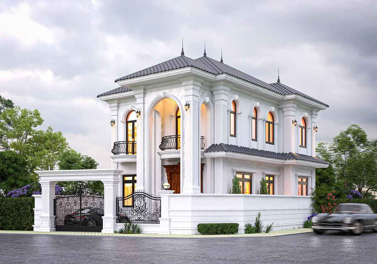 mẫu nhà mái nhật 2 tầng tân cổ điển có 3 phòng ngủ 1