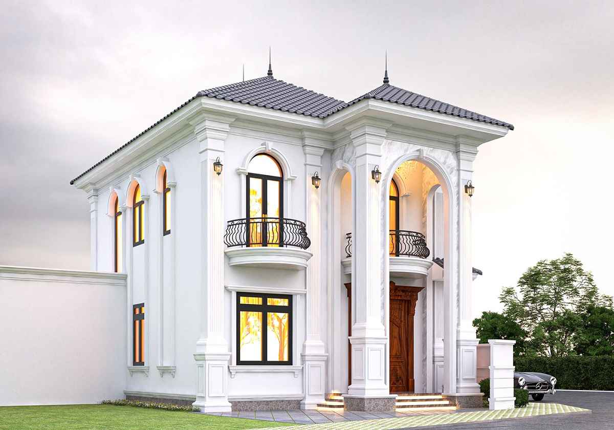 mẫu nhà mái nhật 2 tầng tân cổ điển có 3 phòng ngủ