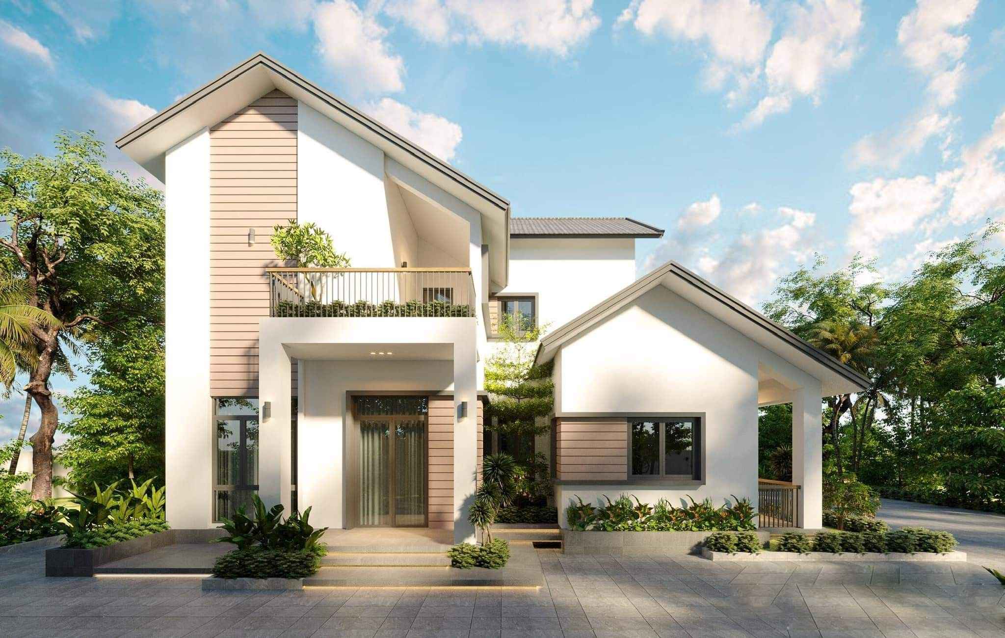 mẫu nhà mái thái 2 tầng có sân vườn thoáng mát 1