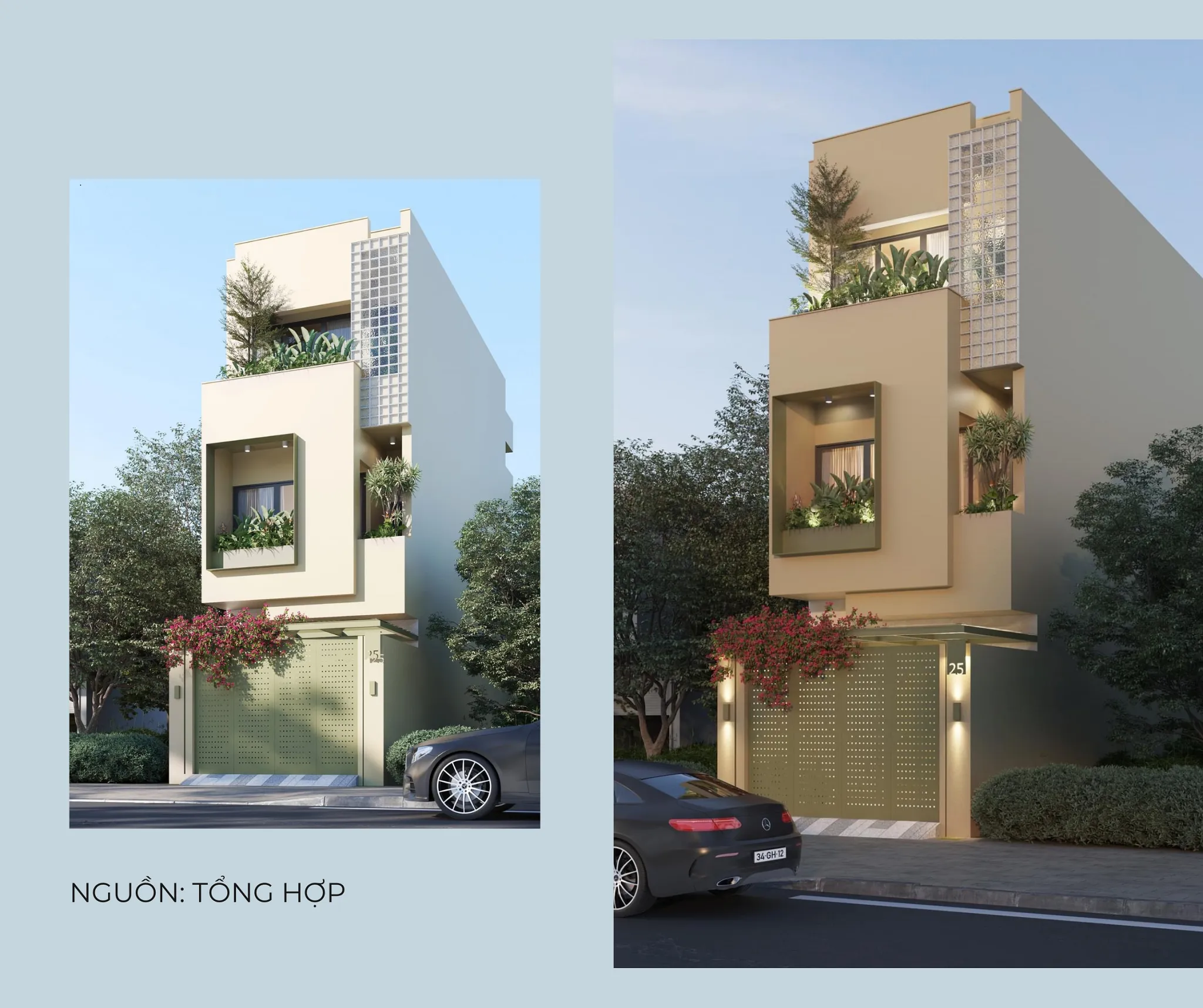 mẫu nhà ống 3 tầng mặt tiền 5m phong cách tối giản