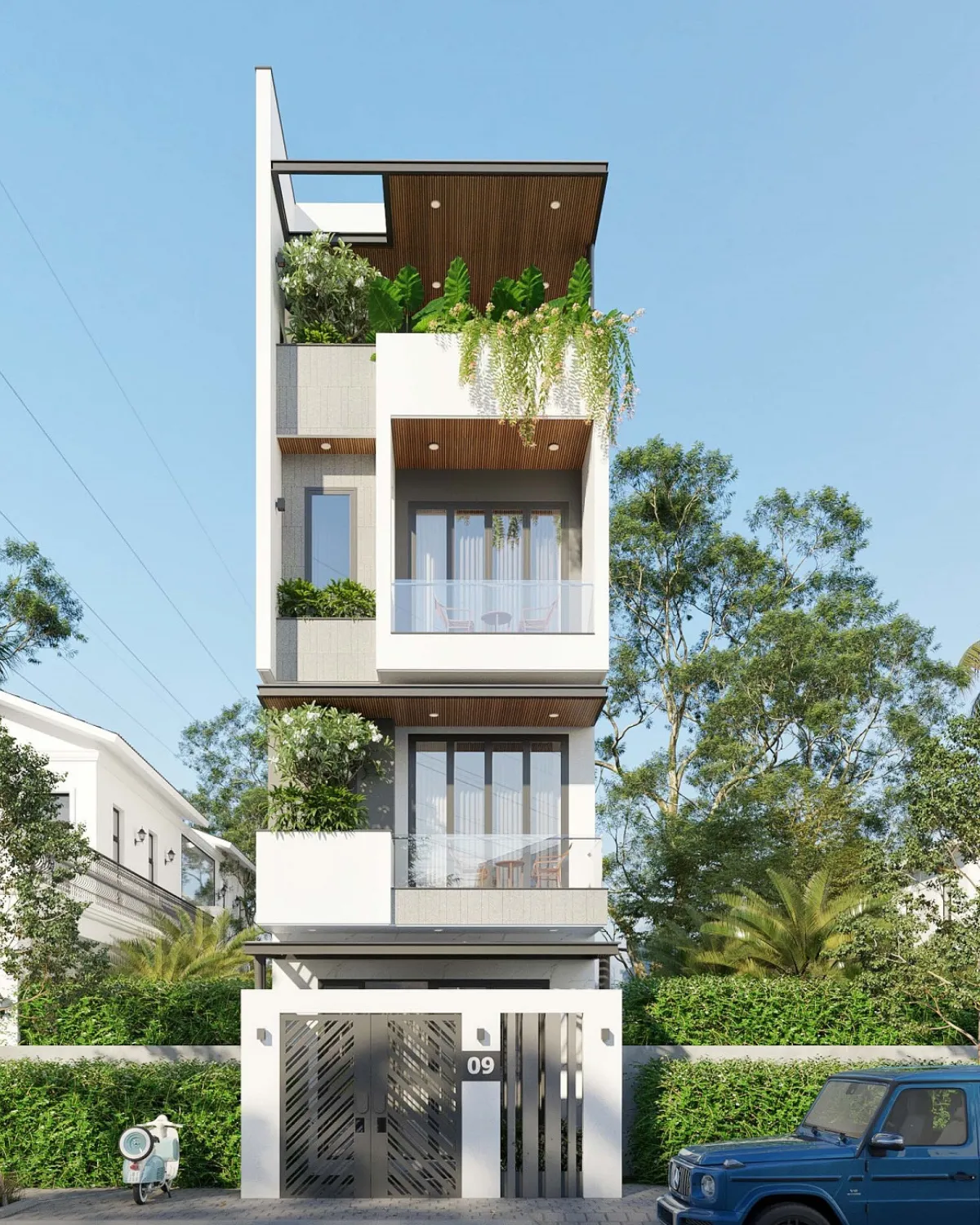 mẫu nhà ống 4 tầng không gian mở
