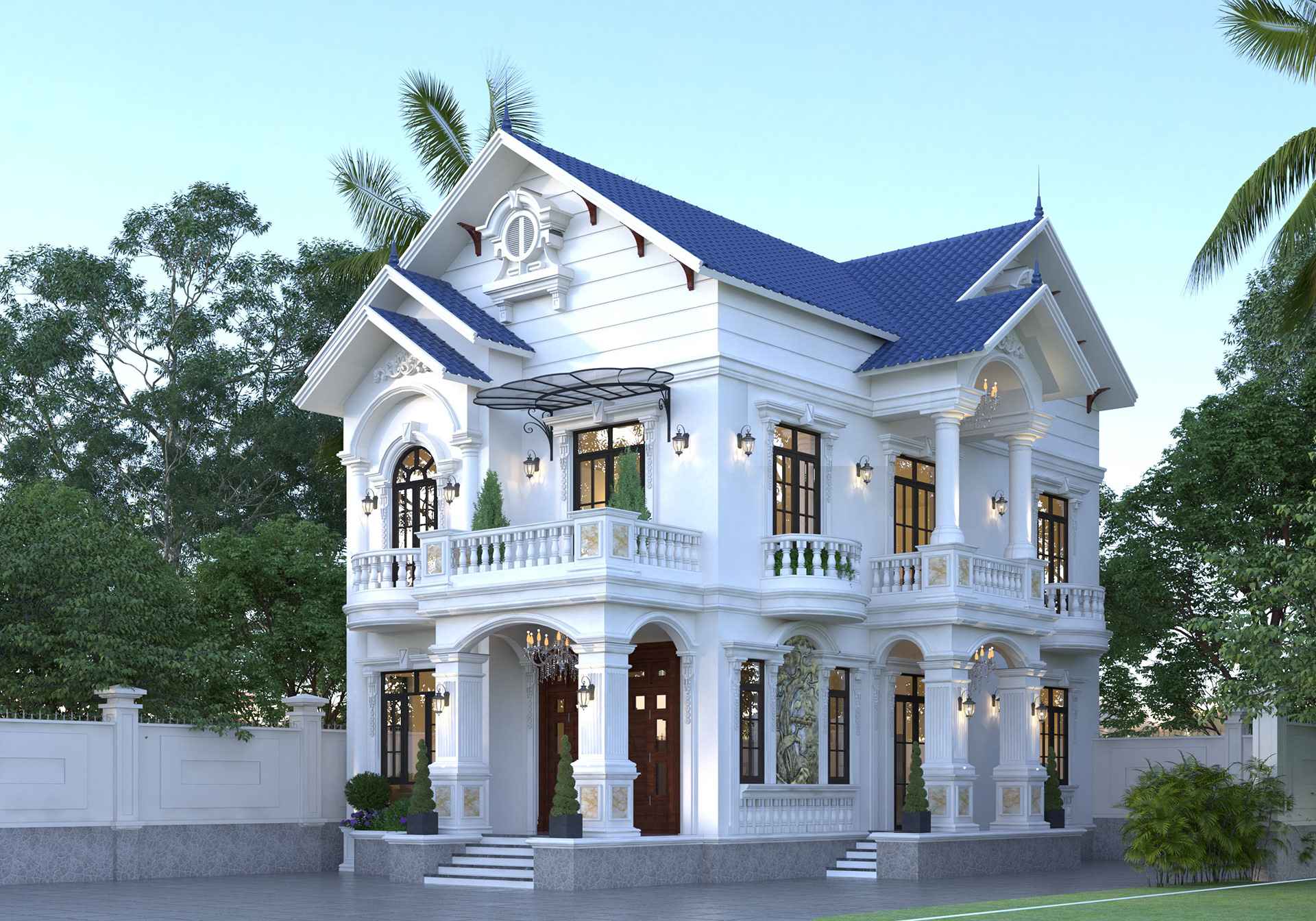 mẫu thiết kế nhà mái thái 2 tầng 4 phòng ngủ ở nông thôn