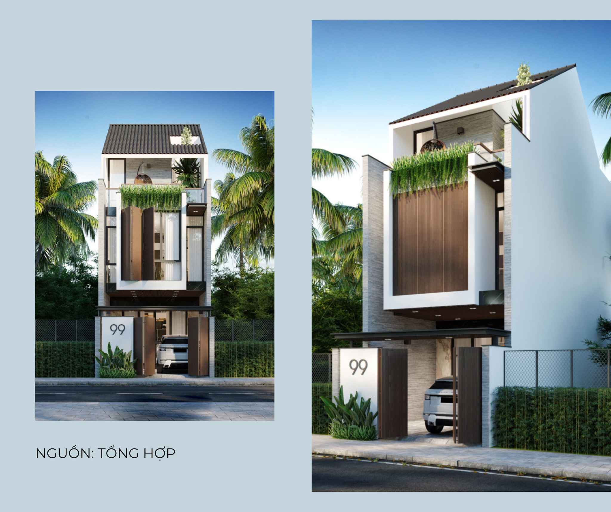 nhà ống 3 tầng mặt tiền 5m phong cách nhiệt đới