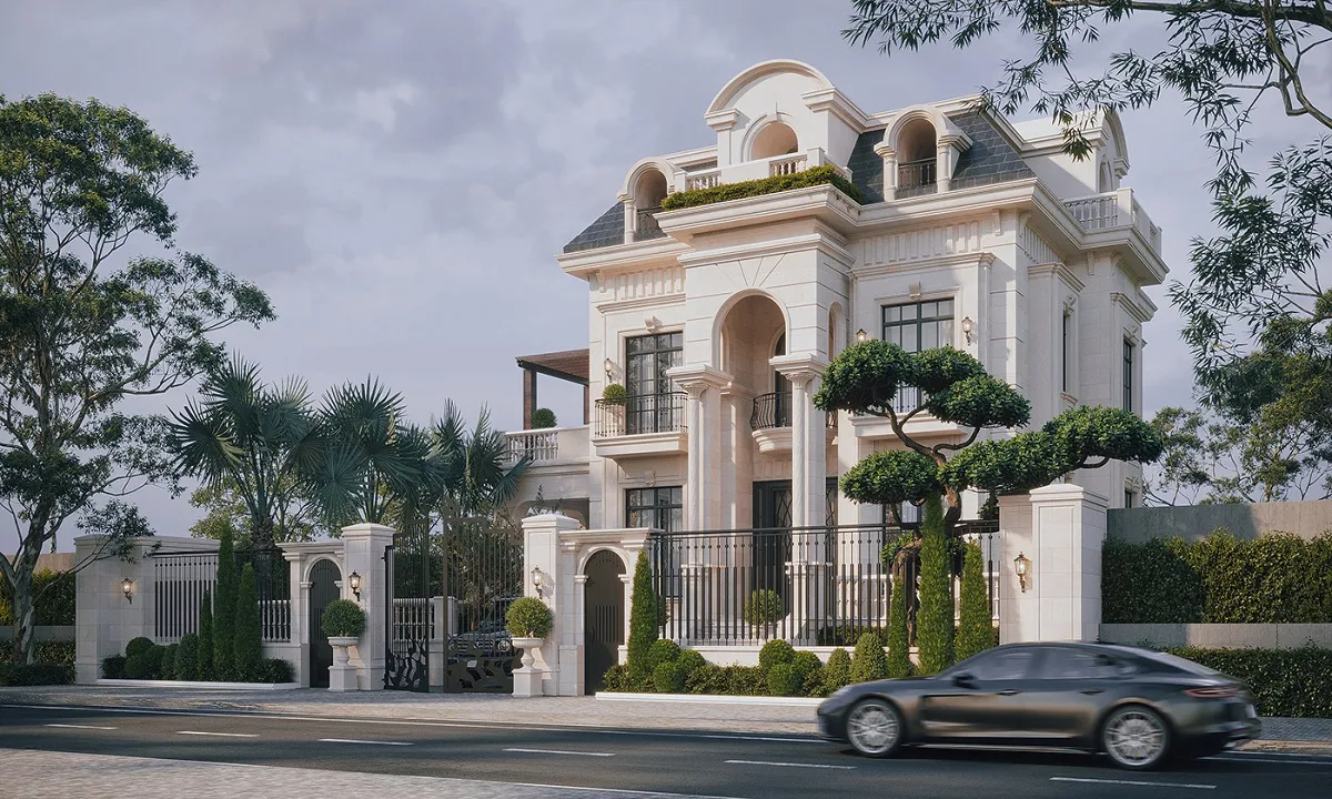 thiết kế biệt thự 3 tầng tân cổ điển 5 phòng ngủ