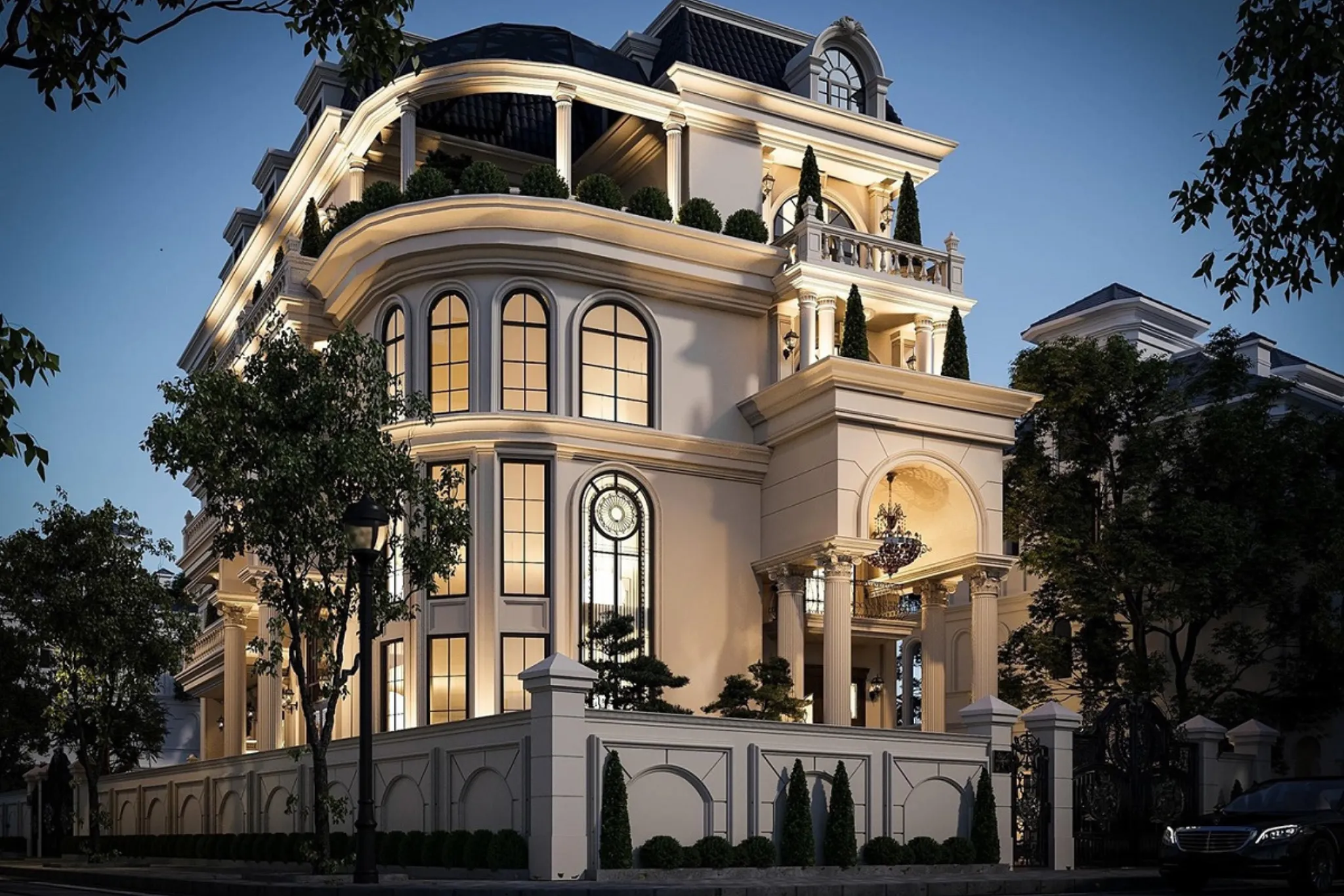 mẫu biệt thự 2 mặt tiền 4 tầng tân cổ điển