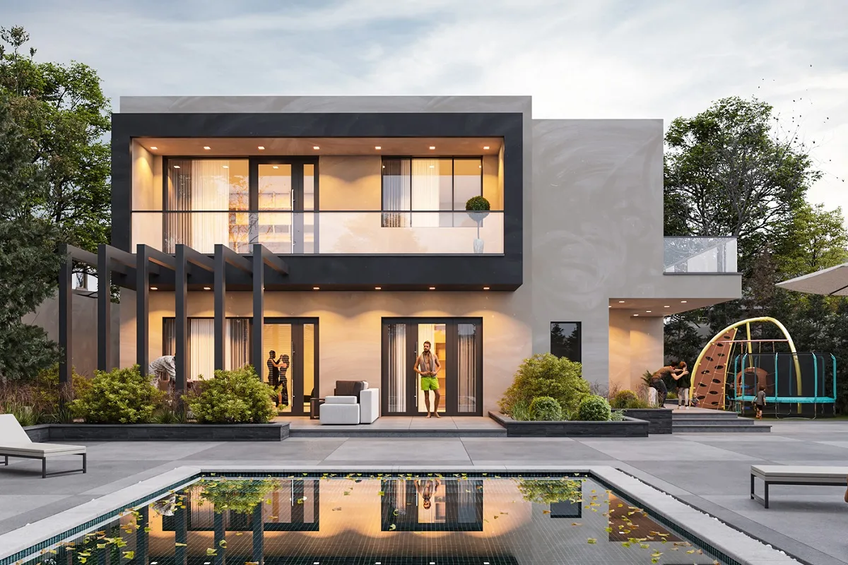 mẫu biệt thự 2 tầng hiện đại sân vườn có hồ bơi